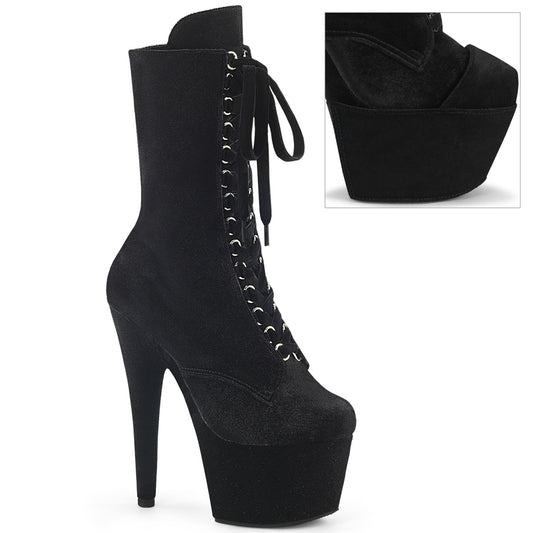 ADORE-1045VEL 7" Heel, 2 3/4" PF Velvet Lace-Up Front Ankle Boot