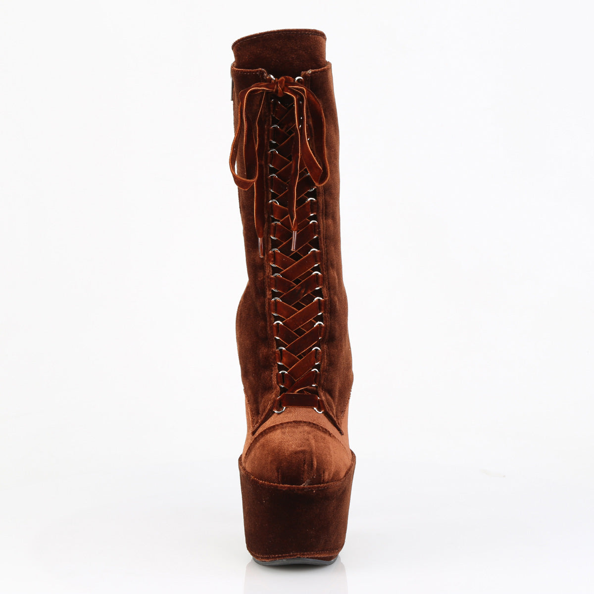 ADORE-1045VEL 7" Heel, 2 3/4" PF Velvet Lace-Up Front Ankle Boot