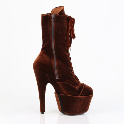 ADORE-1045VEL 7" Heel, 2 3/4" PF Velvet Lace-Up Front Ankle Boot