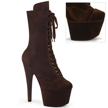ADORE-1045VEL 7" Heel, 2 3/4" PF Velvet Lace-Up Front Ankle Boot