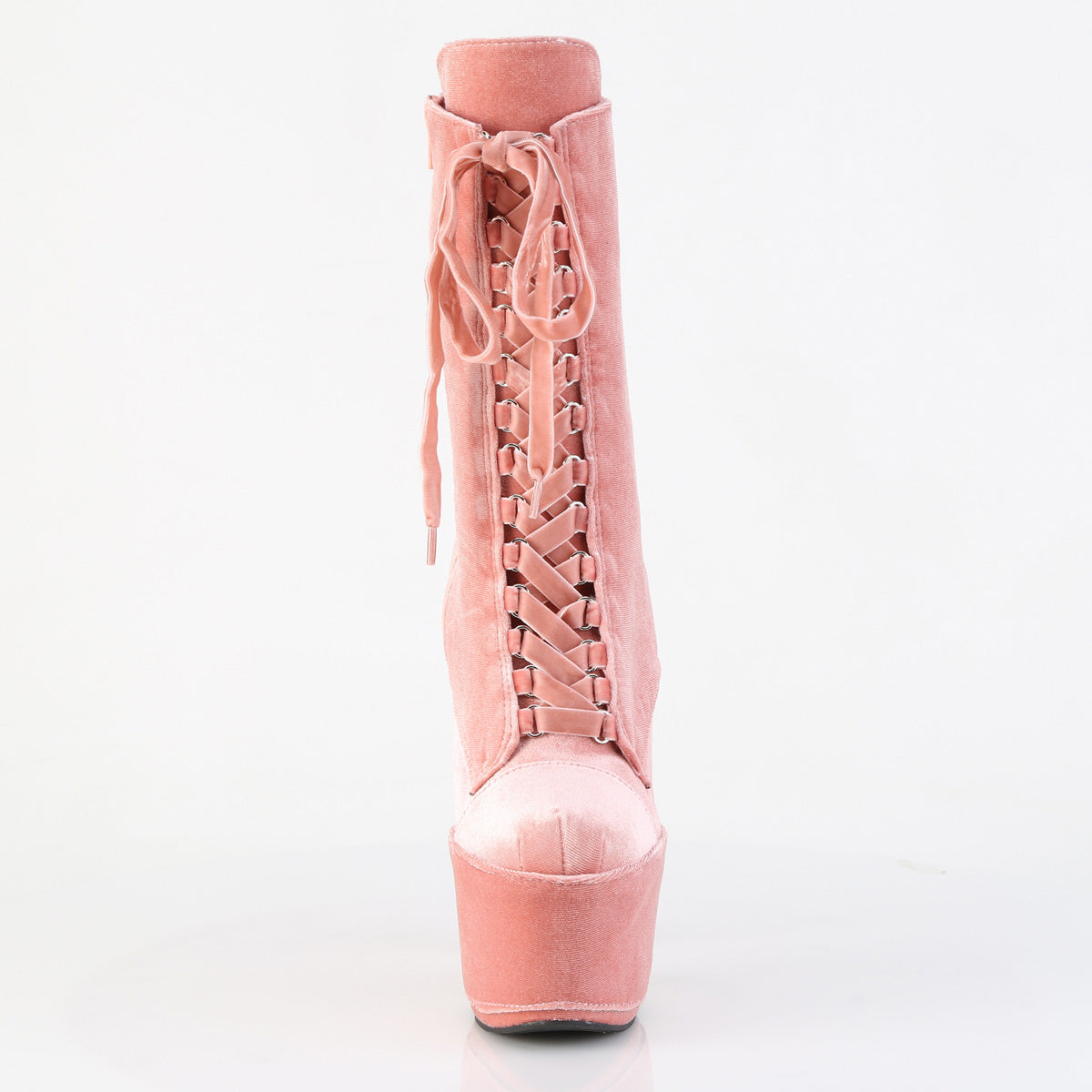 ADORE-1045VEL *7" Heel, 2 3/4" PF Velvet Lace-Up Front Ankle Boot
