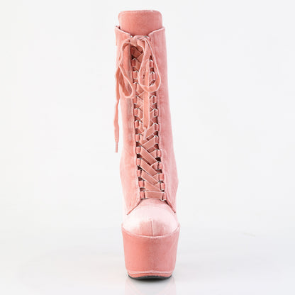 ADORE-1045VEL *7" Heel, 2 3/4" PF Velvet Lace-Up Front Ankle Boot