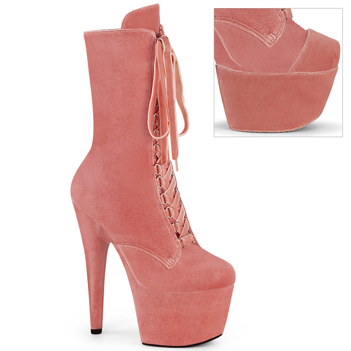 ADORE-1045VEL *7" Heel, 2 3/4" PF Velvet Lace-Up Front Ankle Boot