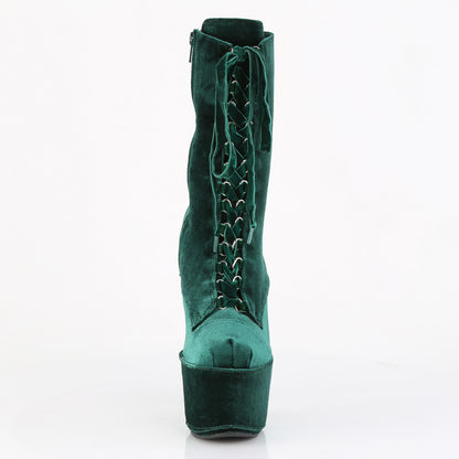 ADORE-1045VEL *7" Heel, 2 3/4" PF Velvet Lace-Up Front Ankle Boot
