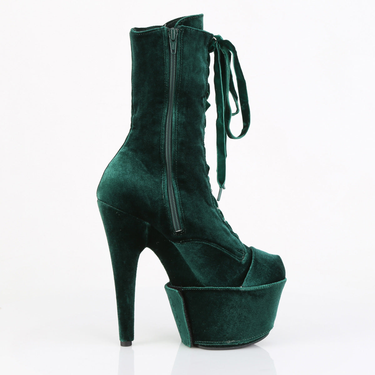 ADORE-1045VEL *7" Heel, 2 3/4" PF Velvet Lace-Up Front Ankle Boot