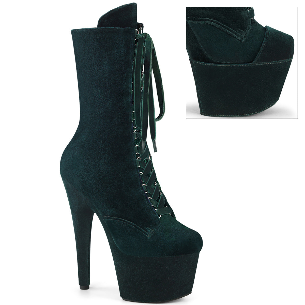 ADORE-1045VEL *7" Heel, 2 3/4" PF Velvet Lace-Up Front Ankle Boot