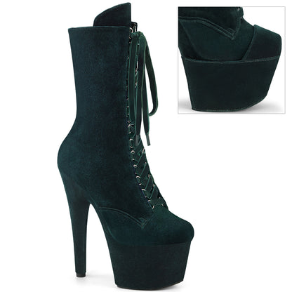 ADORE-1045VEL *7" Heel, 2 3/4" PF Velvet Lace-Up Front Ankle Boot