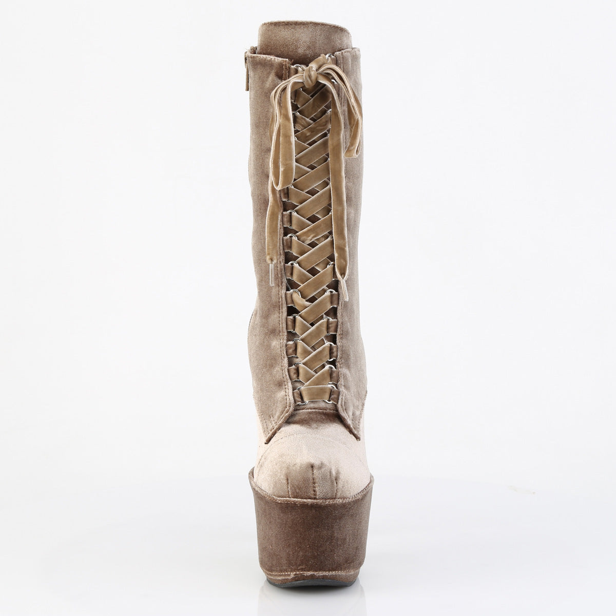ADORE-1045VEL *7" Heel, 2 3/4" PF Velvet Lace-Up Front Ankle Boot