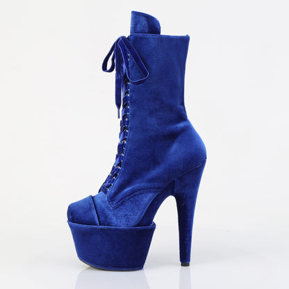 ADORE-1045VEL *7" Heel, 2 3/4" PF Velvet Lace-Up Front Ankle Boot