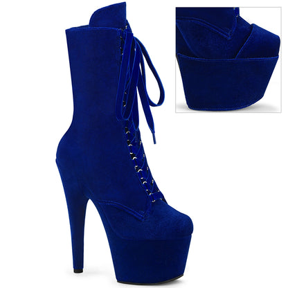 ADORE-1045VEL *7" Heel, 2 3/4" PF Velvet Lace-Up Front Ankle Boot