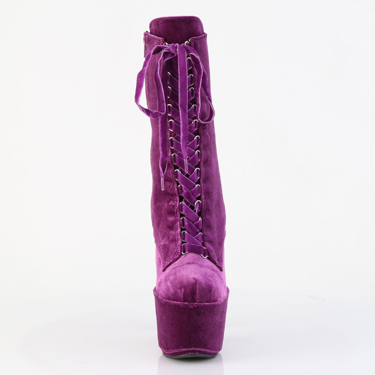 ADORE-1045VEL *7" Heel, 2 3/4" PF Velvet Lace-Up Front Ankle Boot