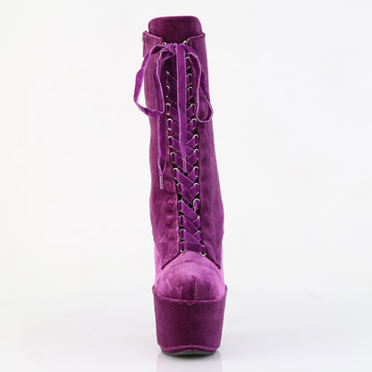 ADORE-1045VEL *7" Heel, 2 3/4" PF Velvet Lace-Up Front Ankle Boot