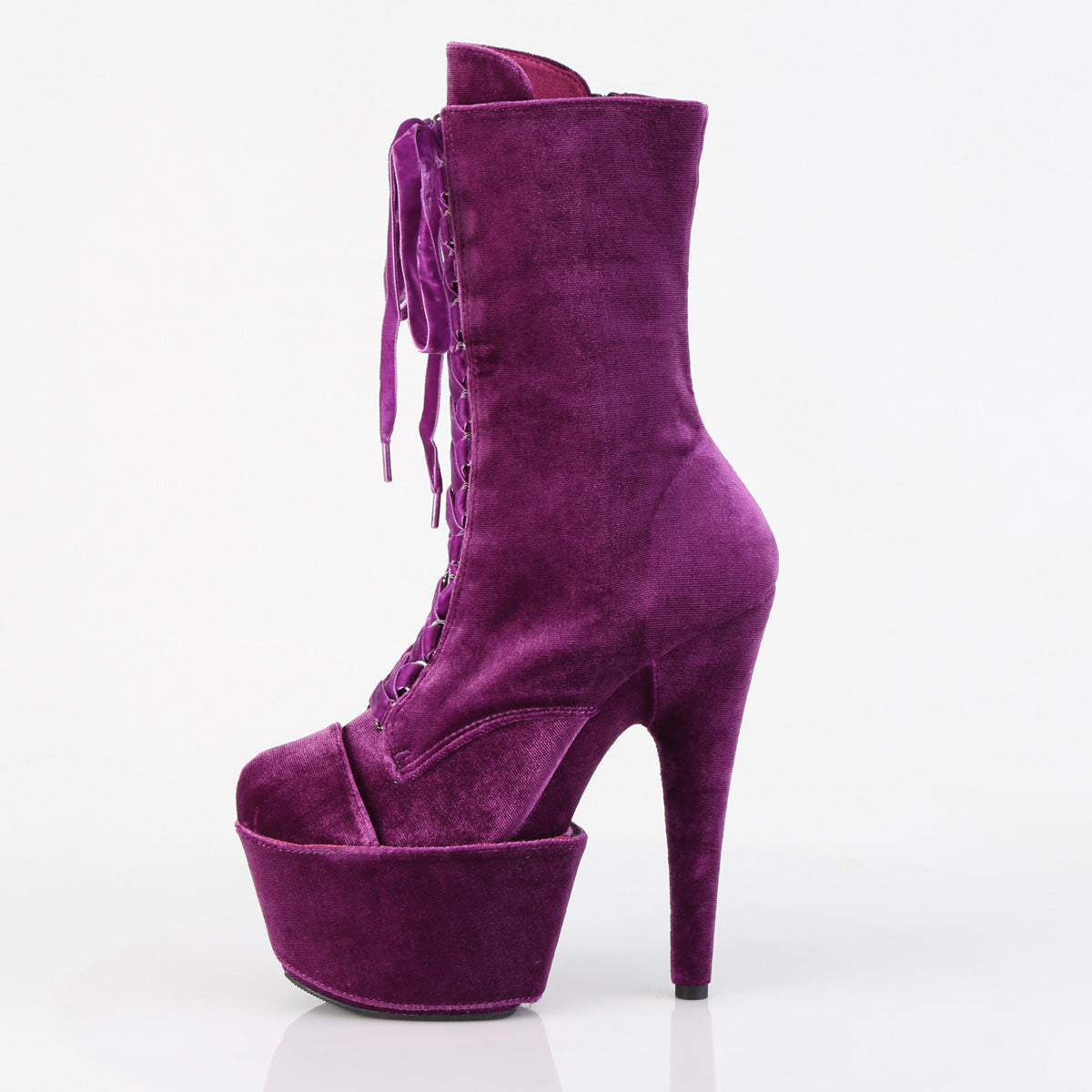 ADORE-1045VEL *7" Heel, 2 3/4" PF Velvet Lace-Up Front Ankle Boot