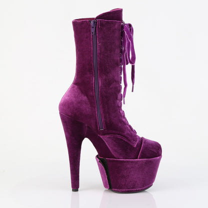 ADORE-1045VEL *7" Heel, 2 3/4" PF Velvet Lace-Up Front Ankle Boot