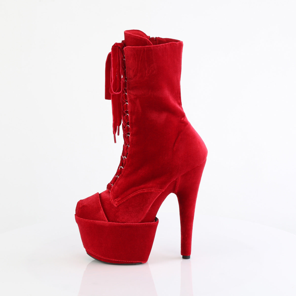 ADORE-1045VEL *7" Heel, 2 3/4" PF Velvet Lace-Up Front Ankle Boot