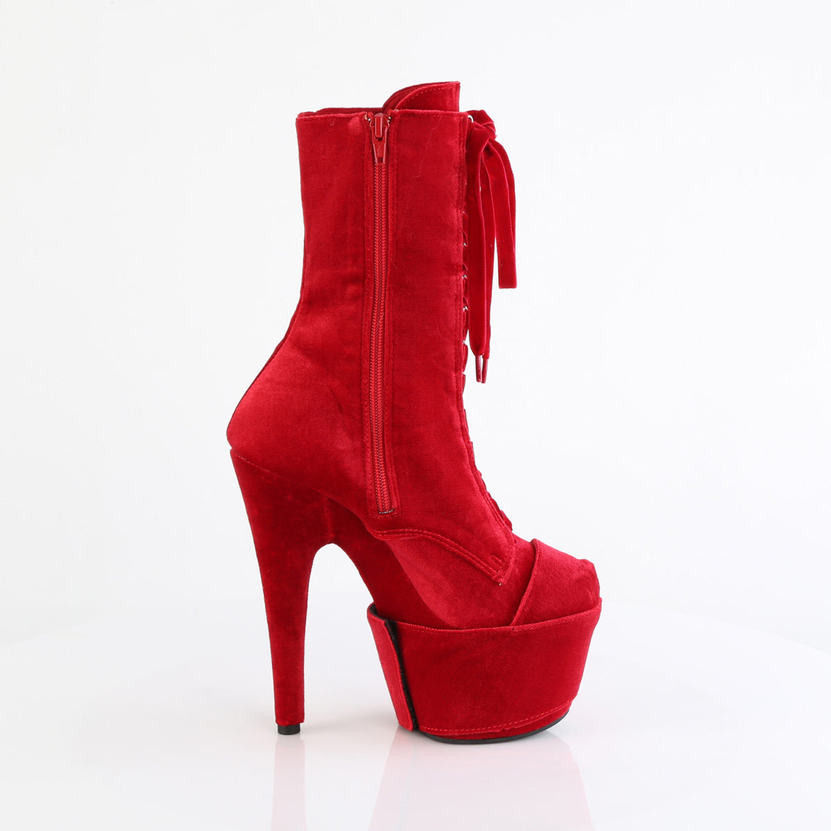 ADORE-1045VEL *7" Heel, 2 3/4" PF Velvet Lace-Up Front Ankle Boot