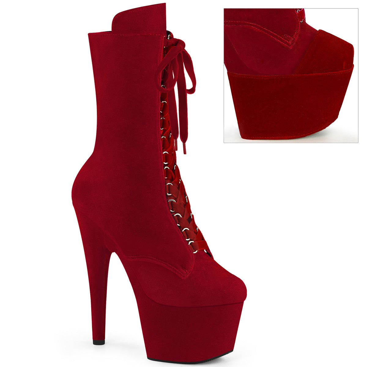 ADORE-1045VEL *7" Heel, 2 3/4" PF Velvet Lace-Up Front Ankle Boot
