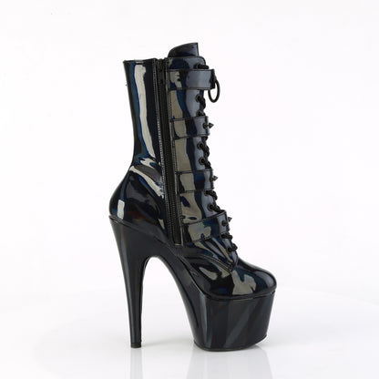 ADORE-1046 7" Heel, 2 3/4" PF Lace-Up Front Ankle Boot, Side Zip