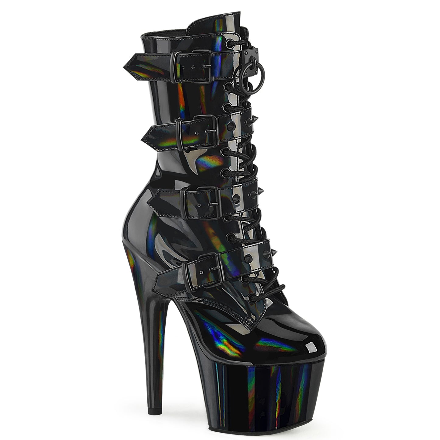 ADORE-1046 7" Heel, 2 3/4" PF Lace-Up Front Ankle Boot, Side Zip