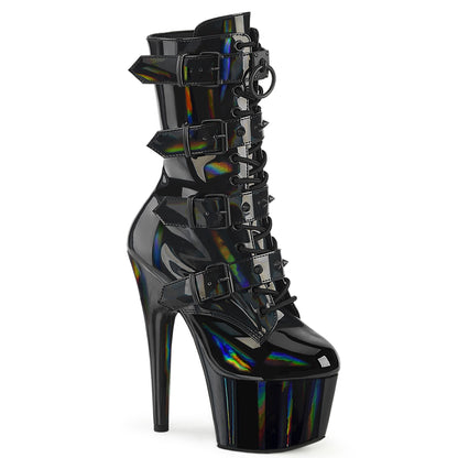 ADORE-1046 7" Heel, 2 3/4" PF Lace-Up Front Ankle Boot, Side Zip