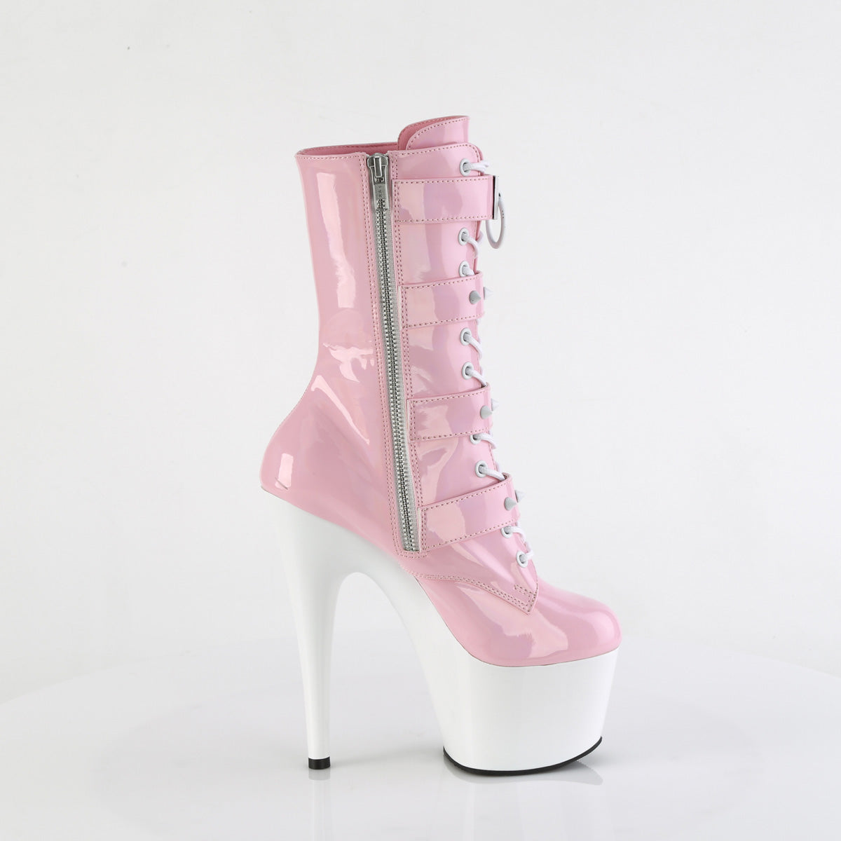 ADORE-1046TT *7" Heel, 2 3/4" PF Two Tone Lace-Up Ankle Boot, Side Zip