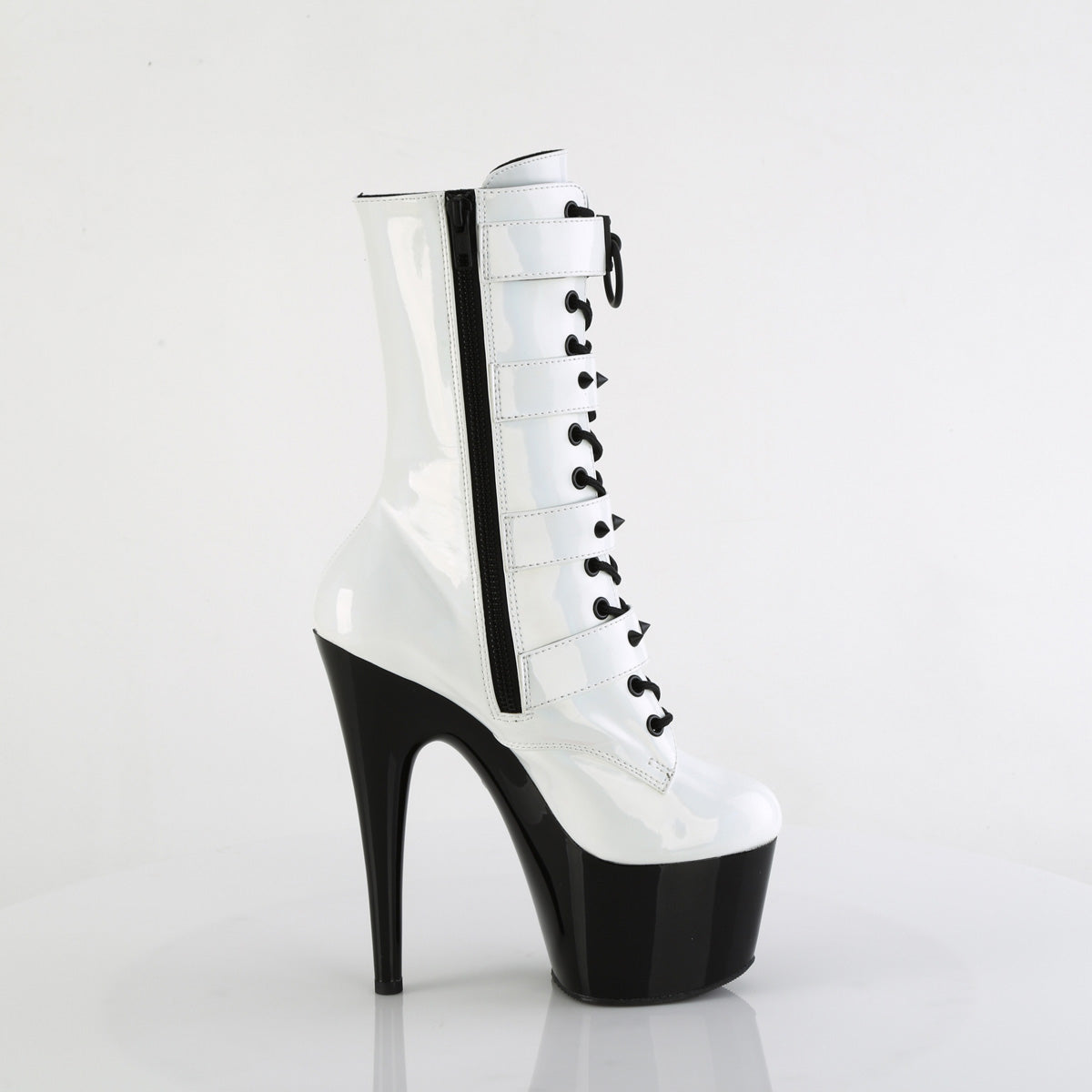 ADORE-1046TT *7" Heel, 2 3/4" PF Two Tone Lace-Up Ankle Boot, Side Zip