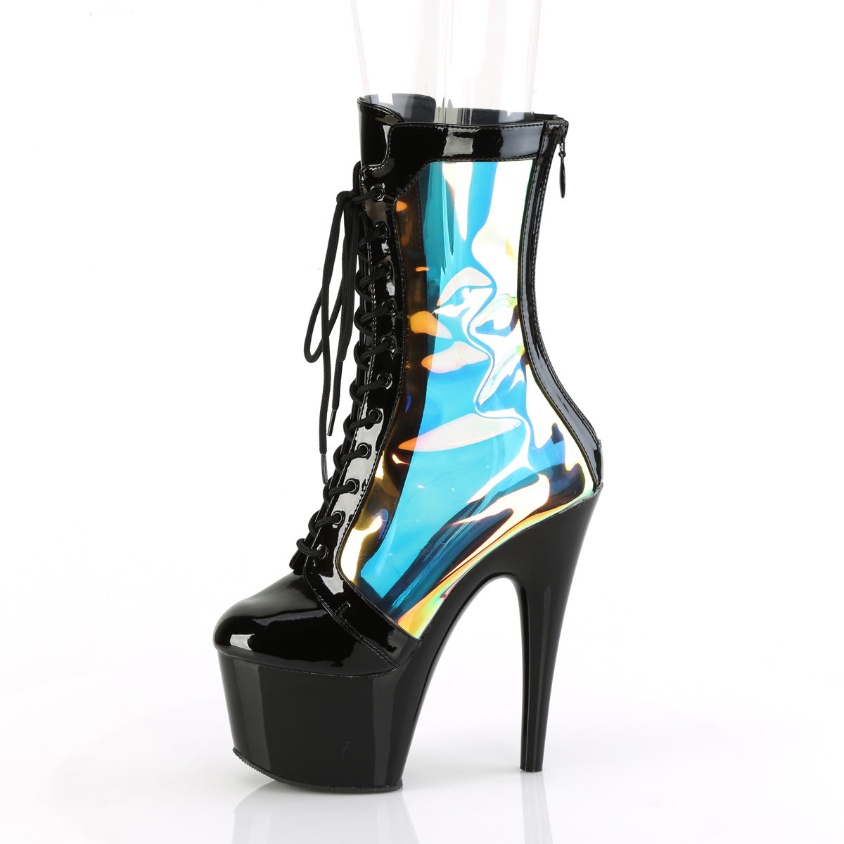 ADORE-1047 *7" Heel, 2 3/4" PF Lace-Up Front Anke Boot, Back Zip