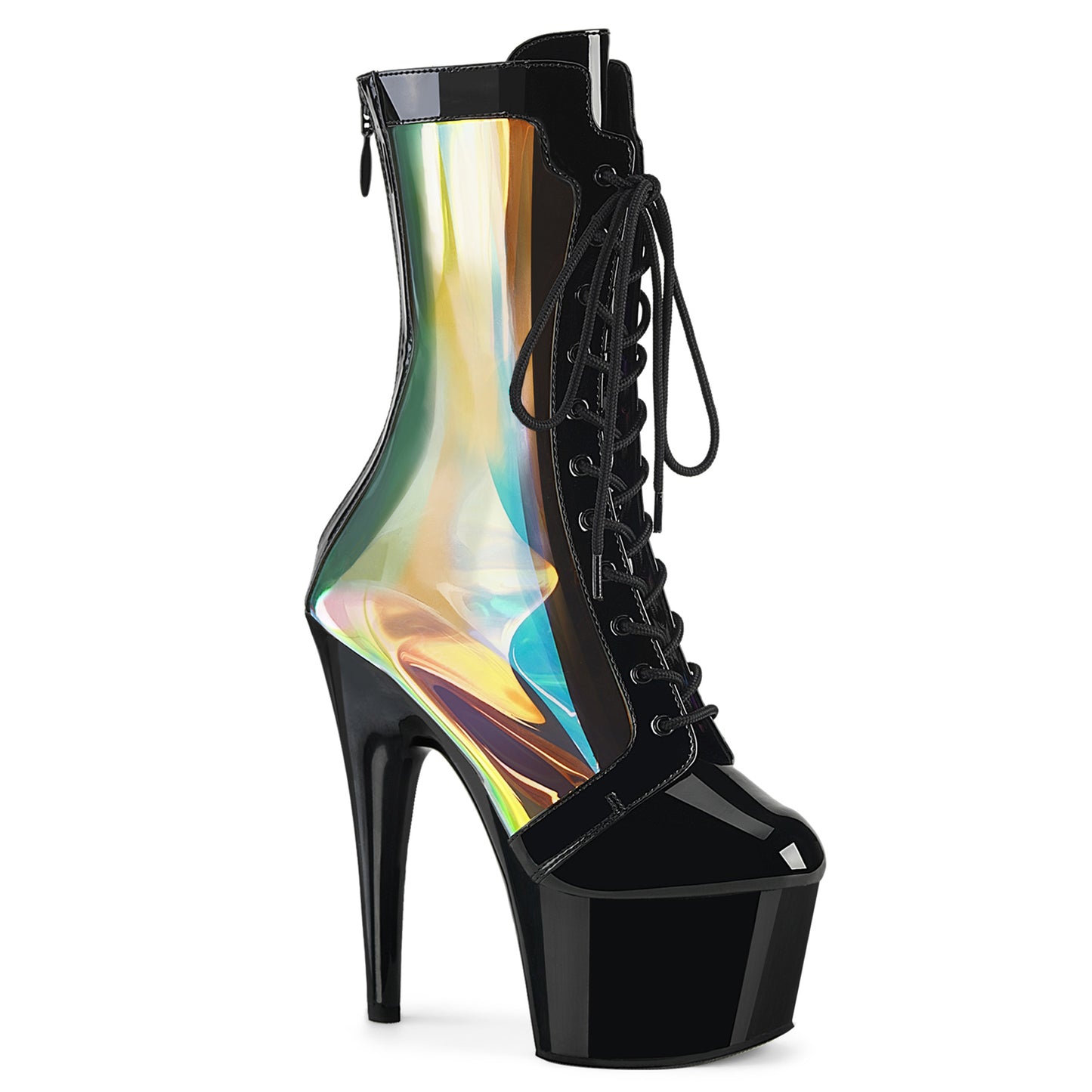 ADORE-1047 *7" Heel, 2 3/4" PF Lace-Up Front Anke Boot, Back Zip