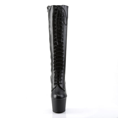 ADORE-2023 7" Heel, 2 3/4" PF Lace-Up Stretch PF Knee Boot, Side Zip
