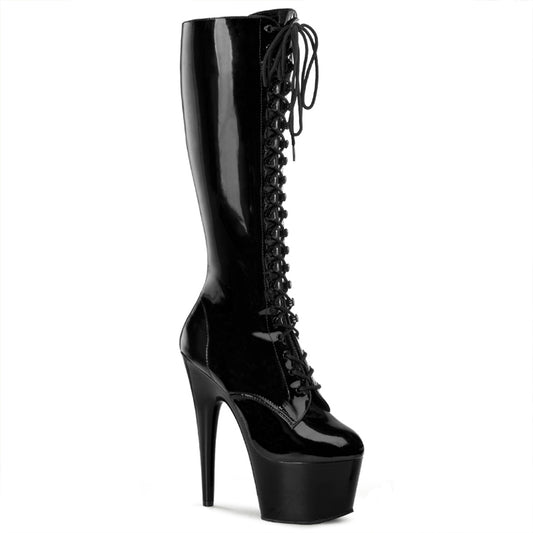 ADORE-2023 7" Heel, 2 3/4" PF Lace-Up Stretch PF Knee Boot, Side Zip