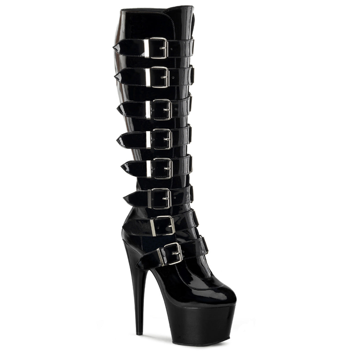 ADORE-2043 7" Heel, 2 3/4" PF Knee Boot with Buckles, Side Zip