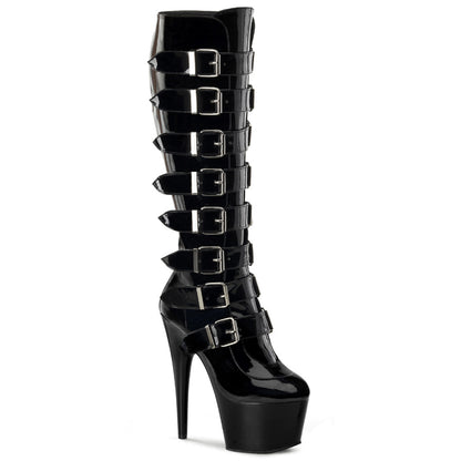 ADORE-2043 7" Heel, 2 3/4" PF Knee Boot with Buckles, Side Zip