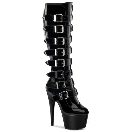 ADORE-2043 7" Heel, 2 3/4" PF Knee Boot with Buckles, Side Zip