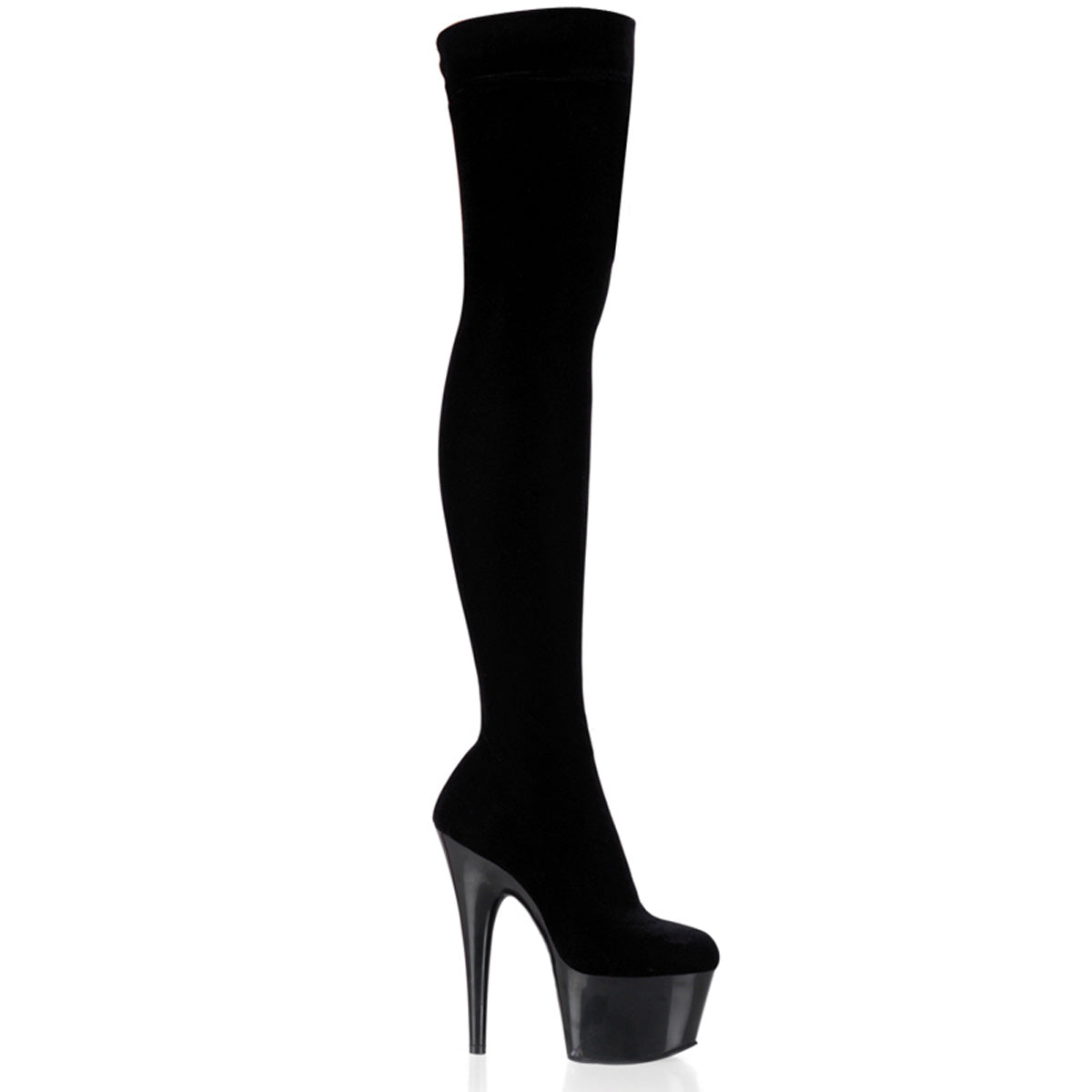 ADORE-3002 7" Heel, 2 3/4" PF Stretch Thigh Boot, Side Zip
