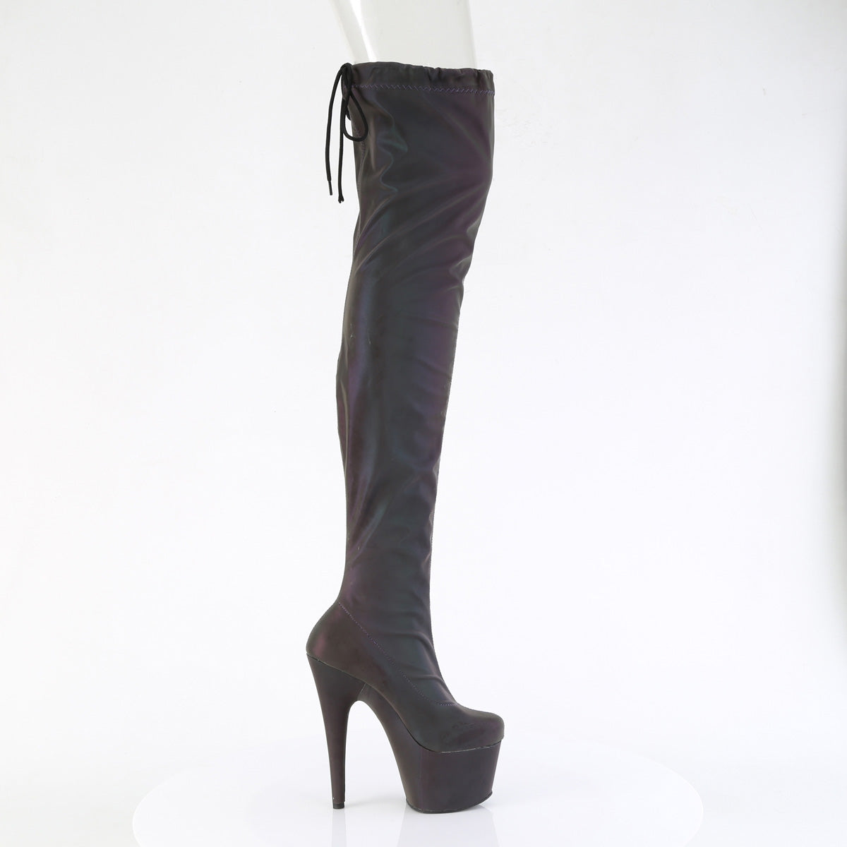 ADORE-3008REFL 7" Heel, 2 3/4" PF Stretch Pull-On Thigh High Boot