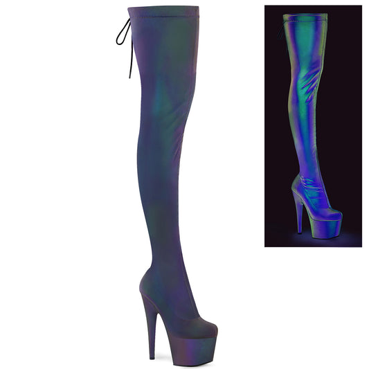 ADORE-3008REFL 7" Heel, 2 3/4" PF Stretch Pull-On Thigh High Boot