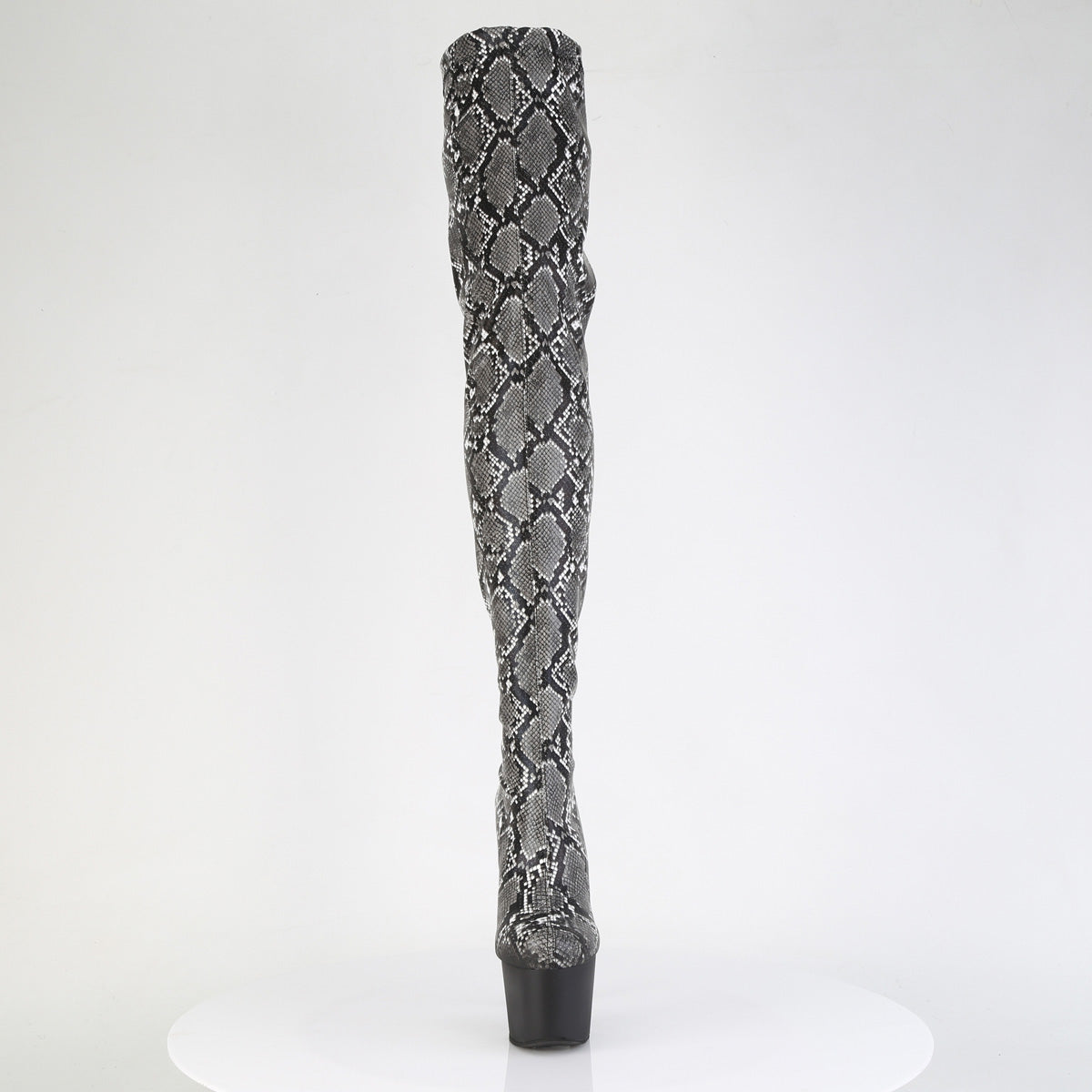 ADORE-3008SP-BT *7" Heel, 2 3/4" PF Stretch Snake Print Pull-On Thigh Boot