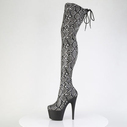 ADORE-3008SP-BT *7" Heel, 2 3/4" PF Stretch Snake Print Pull-On Thigh Boot