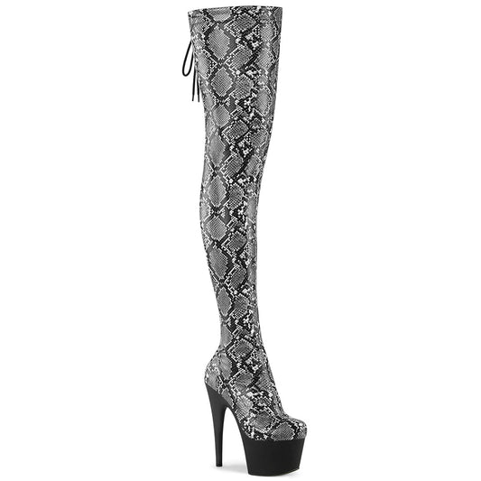 ADORE-3008SP-BT *7" Heel, 2 3/4" PF Stretch Snake Print Pull-On Thigh Boot