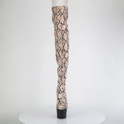 ADORE-3008SP-BT *7" Heel, 2 3/4" PF Stretch Snake Print Pull-On Thigh Boot