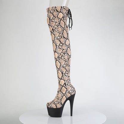ADORE-3008SP-BT *7" Heel, 2 3/4" PF Stretch Snake Print Pull-On Thigh Boot
