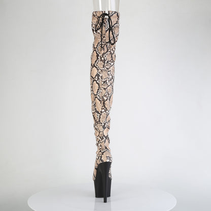 ADORE-3008SP-BT *7" Heel, 2 3/4" PF Stretch Snake Print Pull-On Thigh Boot