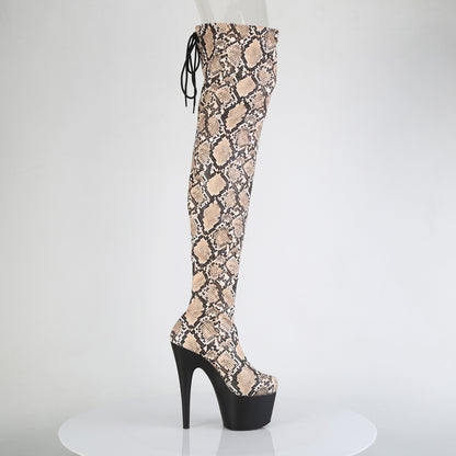 ADORE-3008SP-BT *7" Heel, 2 3/4" PF Stretch Snake Print Pull-On Thigh Boot