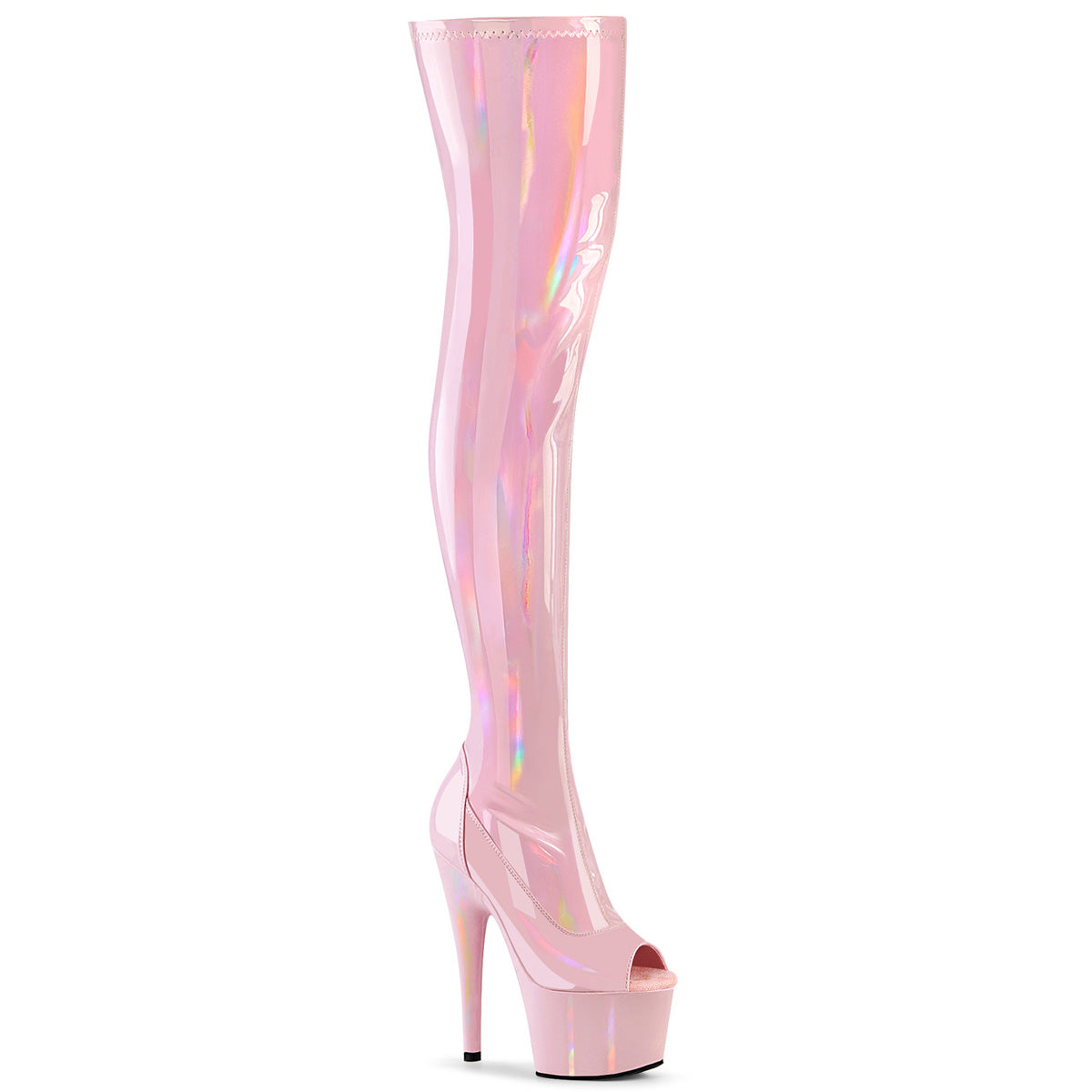 ADORE-3011HWR 7" Heel, 2 3/4" PF Peep Toe Thigh High Boot, Side Zip