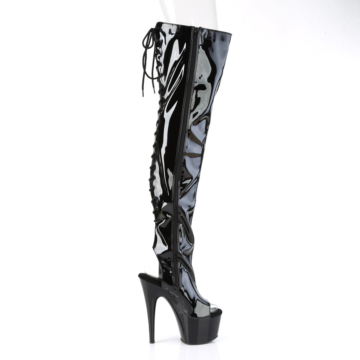 ADORE-3017 7" Heel, 2 3/4" PF Open Heel/Toe Thigh High Boot, Side Zip