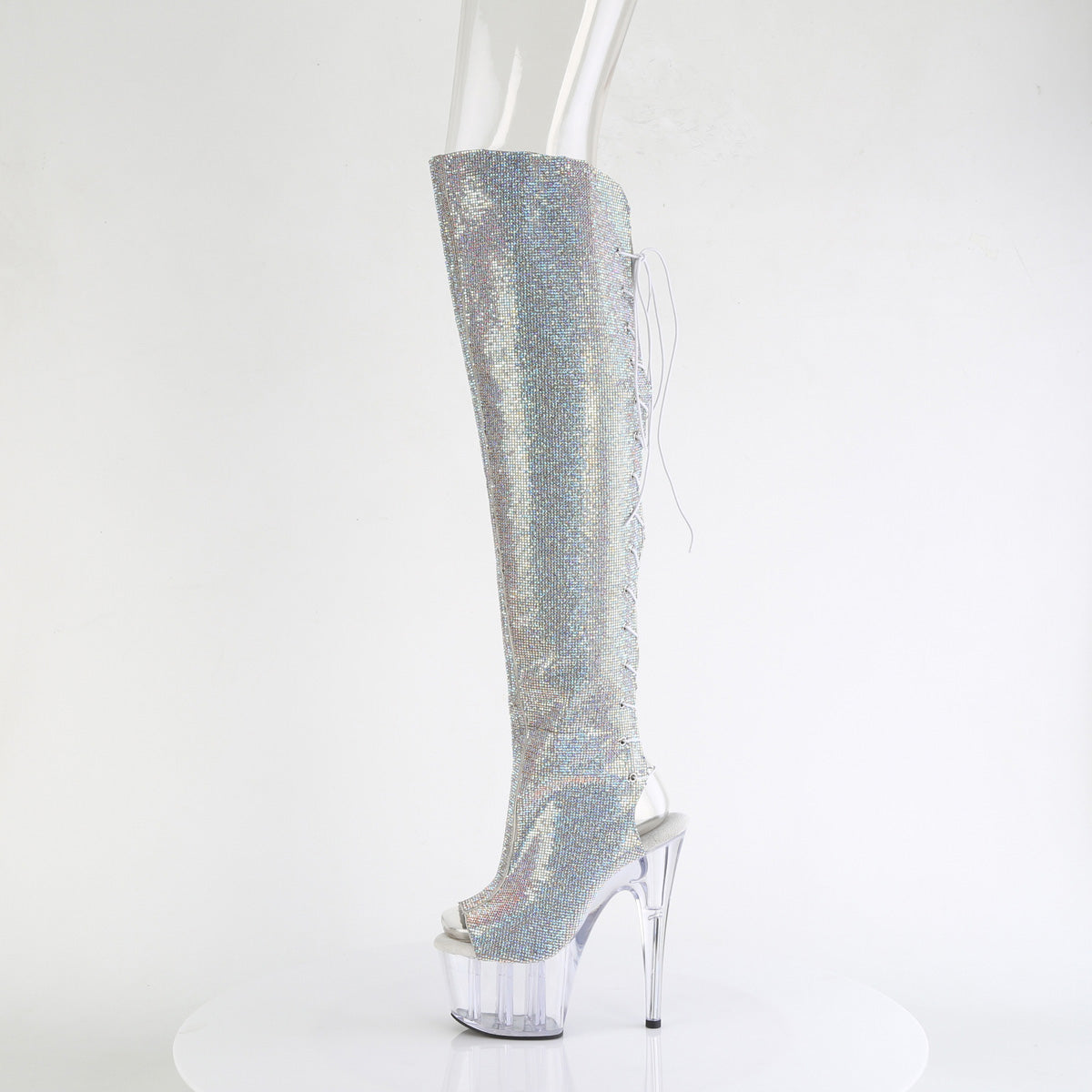 ADORE-3019C-RS 7" Heel, 2 3/4" PF Open Toe/Heel OTK Boot w/RS, Side Zip