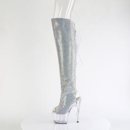 ADORE-3019C-RS 7" Heel, 2 3/4" PF Open Toe/Heel OTK Boot w/RS, Side Zip