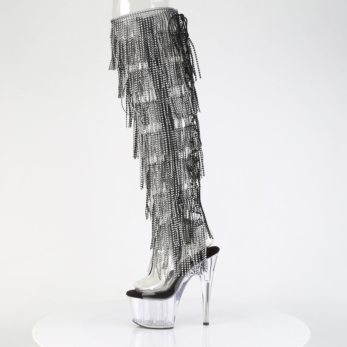 ADORE-3019C-RSF 7" Heel, 2 3/4" PF 8-Layer Fringe OTK Boot, Side Zip