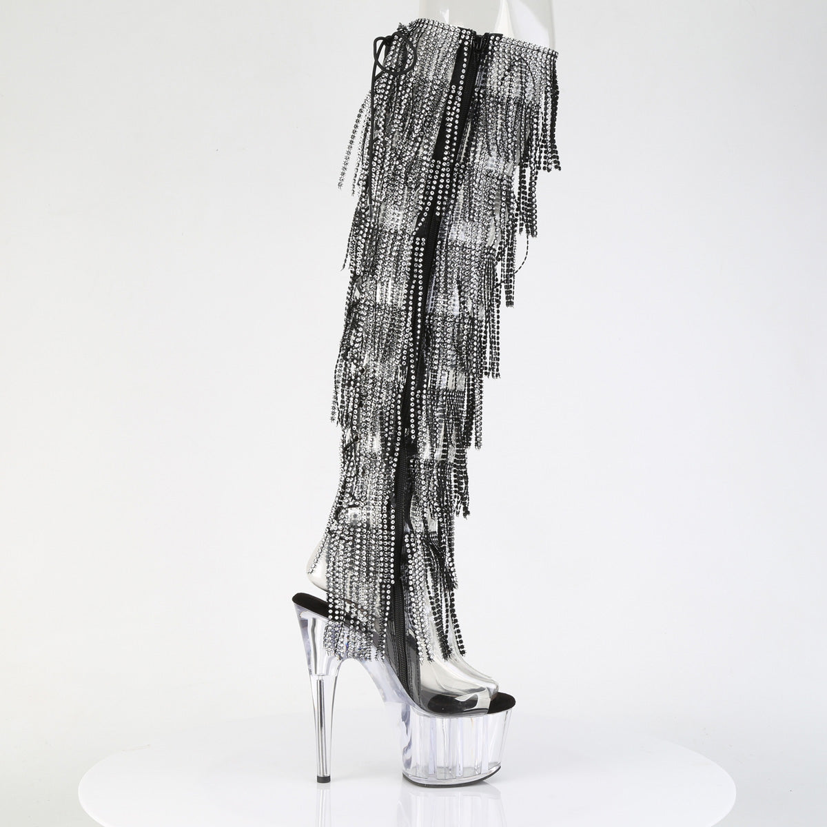 ADORE-3019C-RSF 7" Heel, 2 3/4" PF 8-Layer Fringe OTK Boot, Side Zip