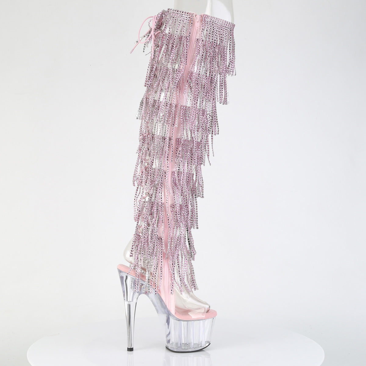 ADORE-3019C-RSF 7" Heel, 2 3/4" PF 8-Layer Fringe OTK Boot, Side Zip